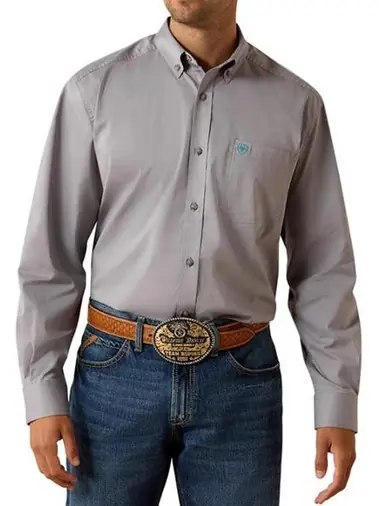 Ariat® Men's L/S Solid Grey Classic Fit Button Shirt - Mens