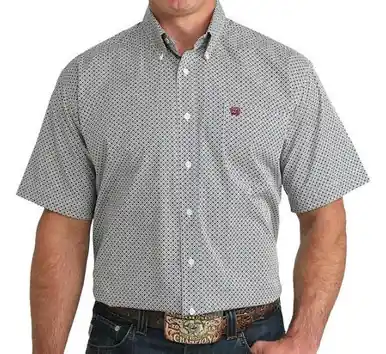 Cinch® Men's S/S White/Red/Blue Geo Print Button Shirt - Mens