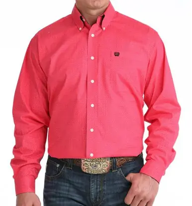 Cinch® Men's L/S Hot Pink Geo Print Button Shirt - Mens