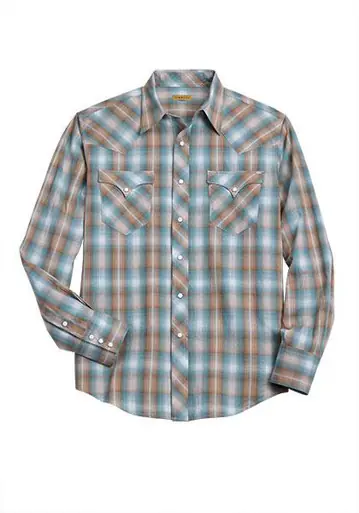 Tin Haul® Men's L/S Green/Tan Plaid Western Snap Shirt - Mens