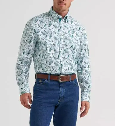 Wrangler® George Strait™ Men's Aqua/Teal Paisley Button Shirt - Brands