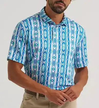 Wrangler® Men's S/S Turquoise Checotah ATG Performance Polo Shirt - Brands