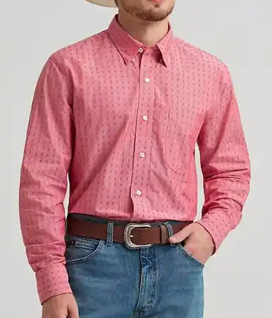 Wrangler® Cody Johnson Men's L/S Flat Red Dobby Button Shirt - Mens