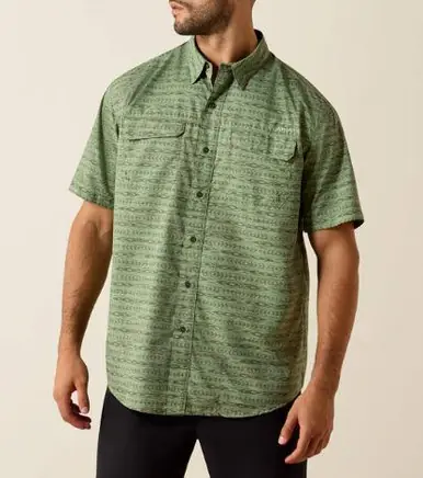 Ariat® Men's S/S Green/Black Print VentTEK Outbound Classic Fit Button Shirt - Brands