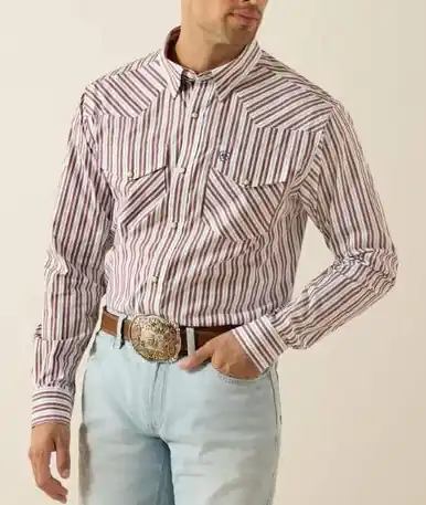 Ariat® Men's L/S White Striped Pro Series Trae Fitted Snap Shirt - Mens