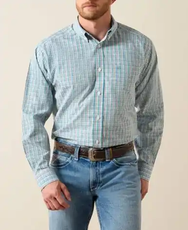Ariat® Men's L/S Angel Blue Plaid WF Antonio Classic Fit Button Shirt - Mens