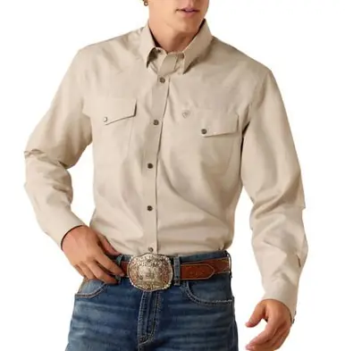 Ariat® Men's L/S Tan WF Pinpoint Oxford Snap Shirt - Mens