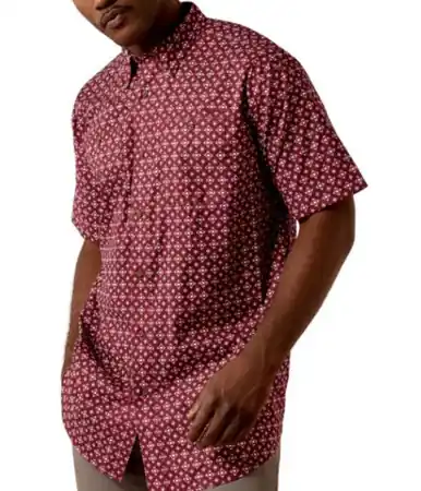 Ariat® Men's S/S Maroon Geo Print 360 Airflow Button Shirt - Mens