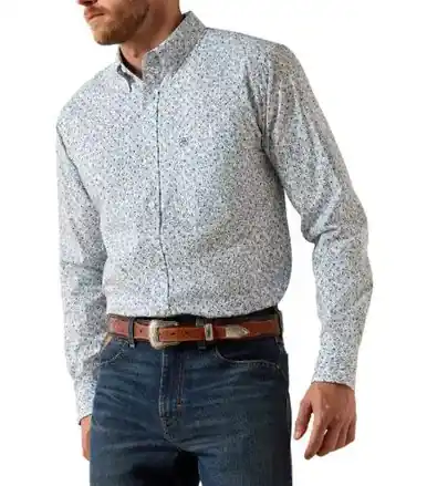 Ariat® Men's L/S White/Blue Floral Vine Print Fitted Button Shirt - Brands
