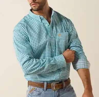 Ariat® Men's L/S Angel Blue Geo Print WF Andy Classic Fit Button Shirt - Mens