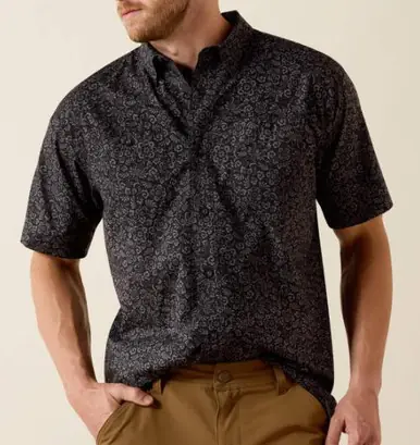 Ariat® Men's S/S Black Floral Print 360 Airflow Button Shirt - Mens