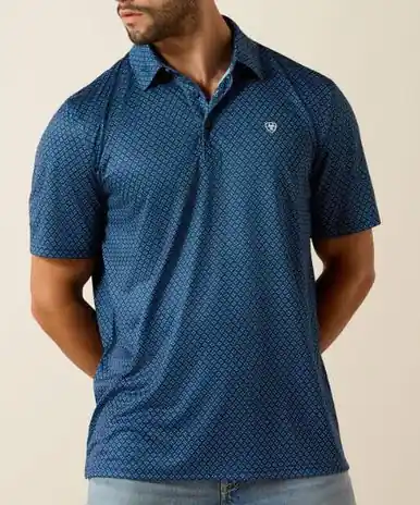 Ariat® Men's S/S Dark Denim Blue Medallion Classic Fit Polo Shirt - Mens