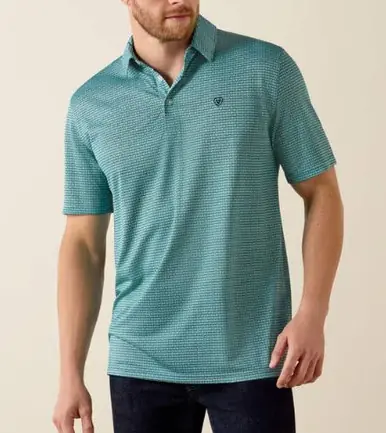 Ariat® Men's S/S Angel Blue Mod Geo Print Classic Fit Polo Shirt - Mens