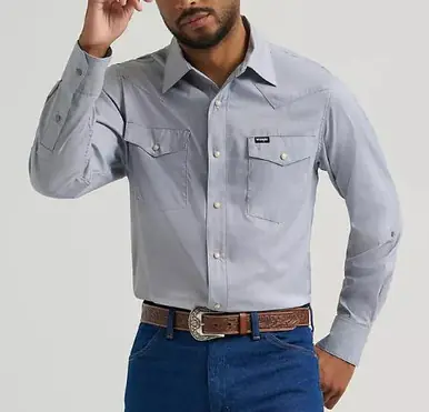 Wrangler® ATG™ Men's L/S Drover Utility Shirt in Bering Sea - Mens