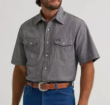 Wrangler Cowboy Cut® Men's S/S Charcoal Chambray Snap Work Shirt - Mens
