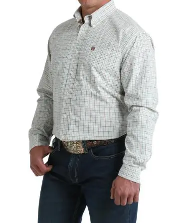 Cinch® Men's L/S Cream/Rust/Turquoise Plaid Button Shirt - Mens