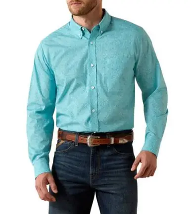 Ariat® Men's L/S Larkspur Turquoise Paisley Fitted Button Shirt - Mens