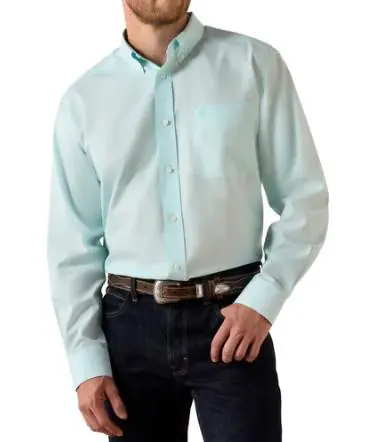 Ariat® Men's L/S Angel Blue Solid WF Classic FIt Button Shirt - Mens