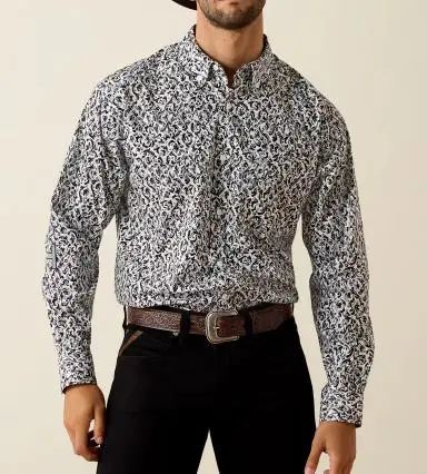 Ariat® Men's L/S White/Black Scroll Print Team Janson Classic Fit Button Shirt - Brands