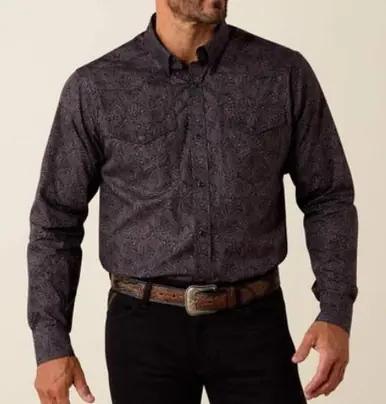 Ariat® Men's L/S Black Paisley WF Allen Fitted Snap Shirt - Mens