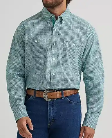 Wrangler® George Strait™ Men's L/S Aqua Cross Button Shirt - Mens