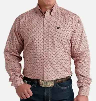 Cinch® Men's L/S Pink/Black Geo Print Button Shirt - Mens