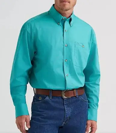 Wrangler® George Strait™ Men's L/S Solid Aqua Button Shirt - Brands