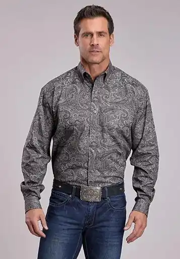 Stetson® Men's L/S Grey Paisley Print Button Shirt - Mens