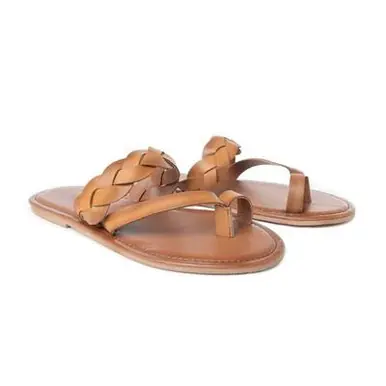Myra® Ladies' Mocha Brown Longhorn Flat Leather Sandals - Footwear