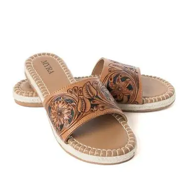 Myra® Ladies' Rawhide Tan Dustlilly Trail Hand Tooled Sandals - Footwear