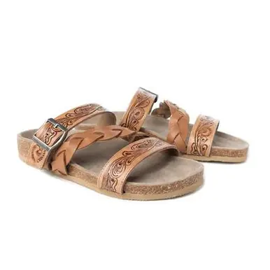 Myra® Ladies' Rustic Tan Dustbark Hand Tooled Sandals - Footwear