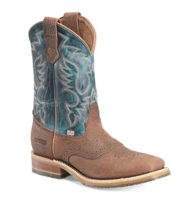 Double H® Men's Brown/Teal 11" Union Built Roper Square Toe Work Boots - Brands