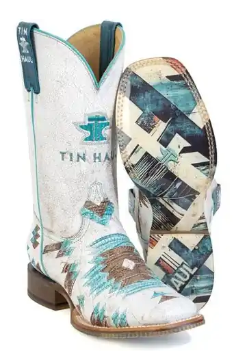 Tin Haul® Ladies' White Twisted Aztection Square Toe Boots - Brands