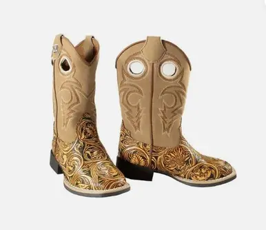 Twister® Girls' Tan Floral River Square Toe Boots - Footwear