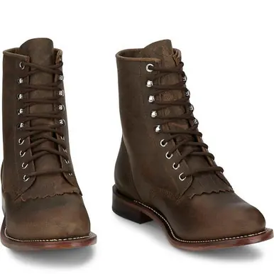 Justin® Men's Distressed Khaki Brown Laceup Roper Boots - Brands