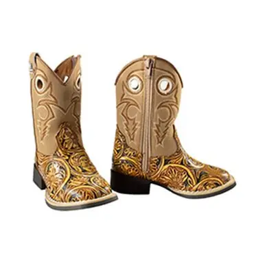 Twister® Toddler Tan Floral River Tooled Square Toe Boots - Footwear