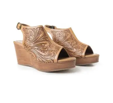 Myra® Ladies' Brown Floral Leather Mila's Trail Wedge - Footwear