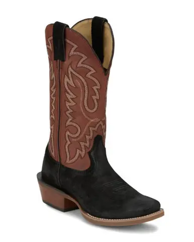 Justin® Men's Cowboy Town Black Roughout/Brown Square Toe Boots - Brands