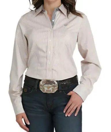 Cinch® Ladies' L/S Orange Stripe Button Shirt