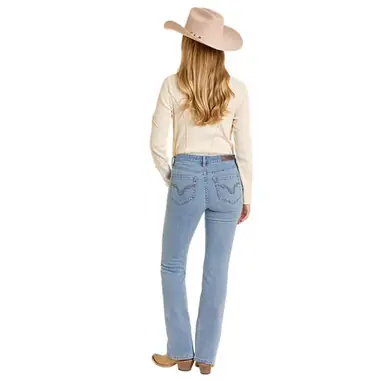 Rock & Roll Denim® Ladies' Disstressed Mid Rise Light Wash Bootcut Jean