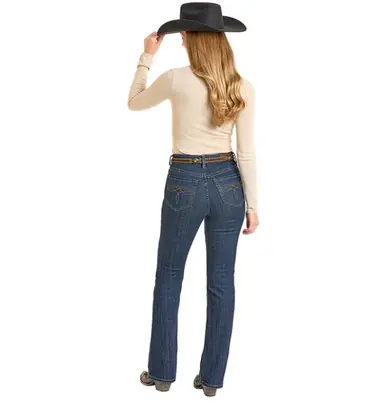 Rock & Roll Denim® Ladies' Front Detail High Rise Dark Wash Bootcut Jean