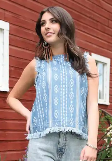 Cruel Denim® Ladies' Chambray Aztec Sleeveless Tank