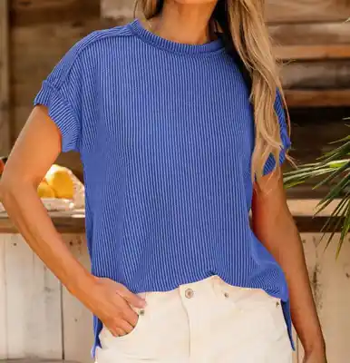 Shewin® Ladies' S/S Crinkle Rib Textured Knit Tee