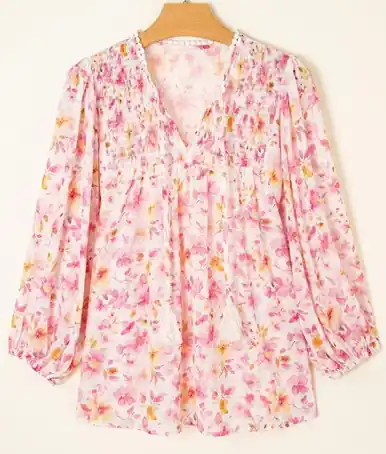 Shewin® Ladies' 3/4 Sleeve Pink Floral Print Tunic