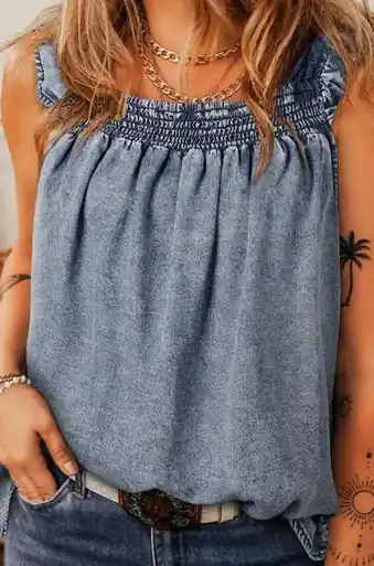 1 the Woman® Ladies' Sleeveless Ruffled Denim Top