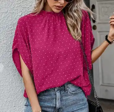 Supreme Fashion® Ladies' Solid Fuchsia Swiss Dot Drop Shoulder Blouse