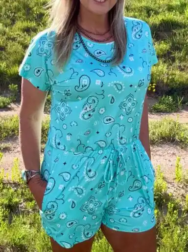 Sterling Kreek® Ladies' S/S Turquoise Bandana Babe Romper
