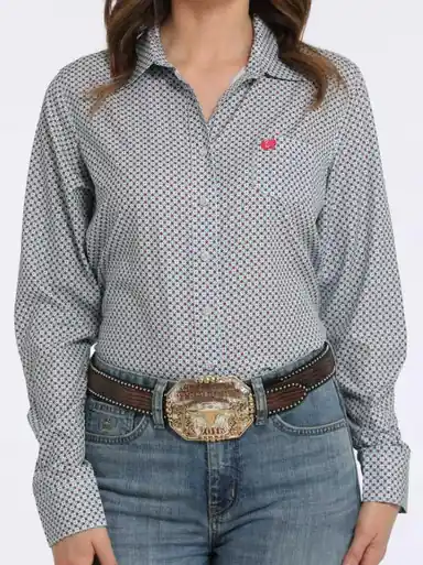 Cinch® Ladies' L/S Grey/Red Diamond Print ArenaFlex Button Shirt