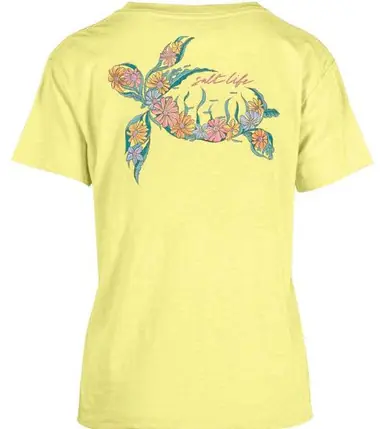 Salt Life® Ladies' S/S Yellow Honu Floral Turtle T-Shirt