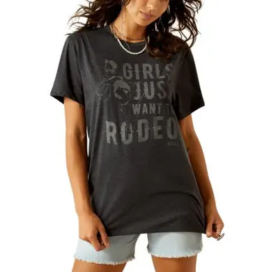 Ariat® Ladies' S/S Heathered Charcoal Girls Just Want to Rodeo T-Shirt